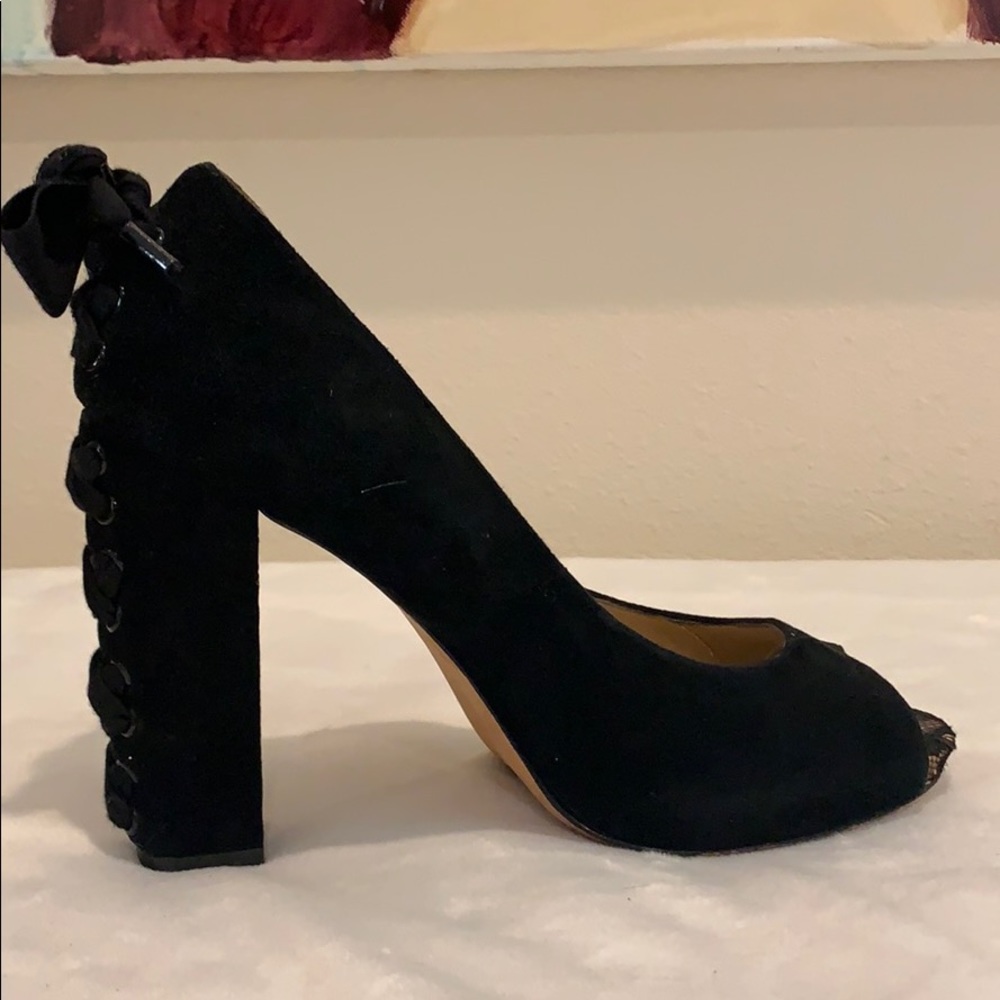 Black suede block heels